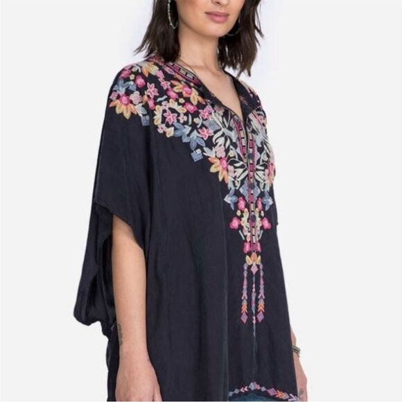 Johnny Was Alia Cupra Blue Multicolor Design Embroidered Poncho Boho Modern - Picture 5 of 16
